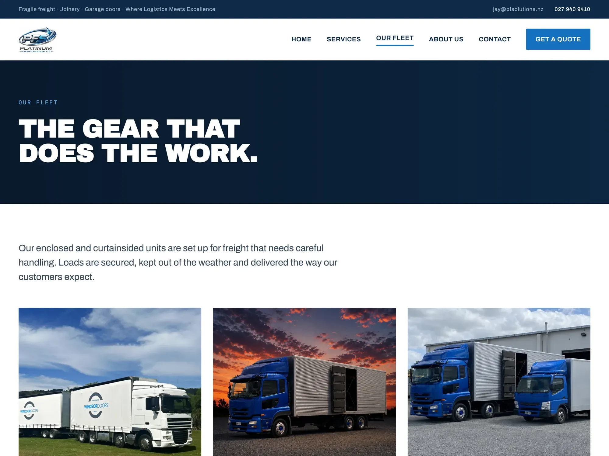 Another page from the Platinum Freight Solutions site